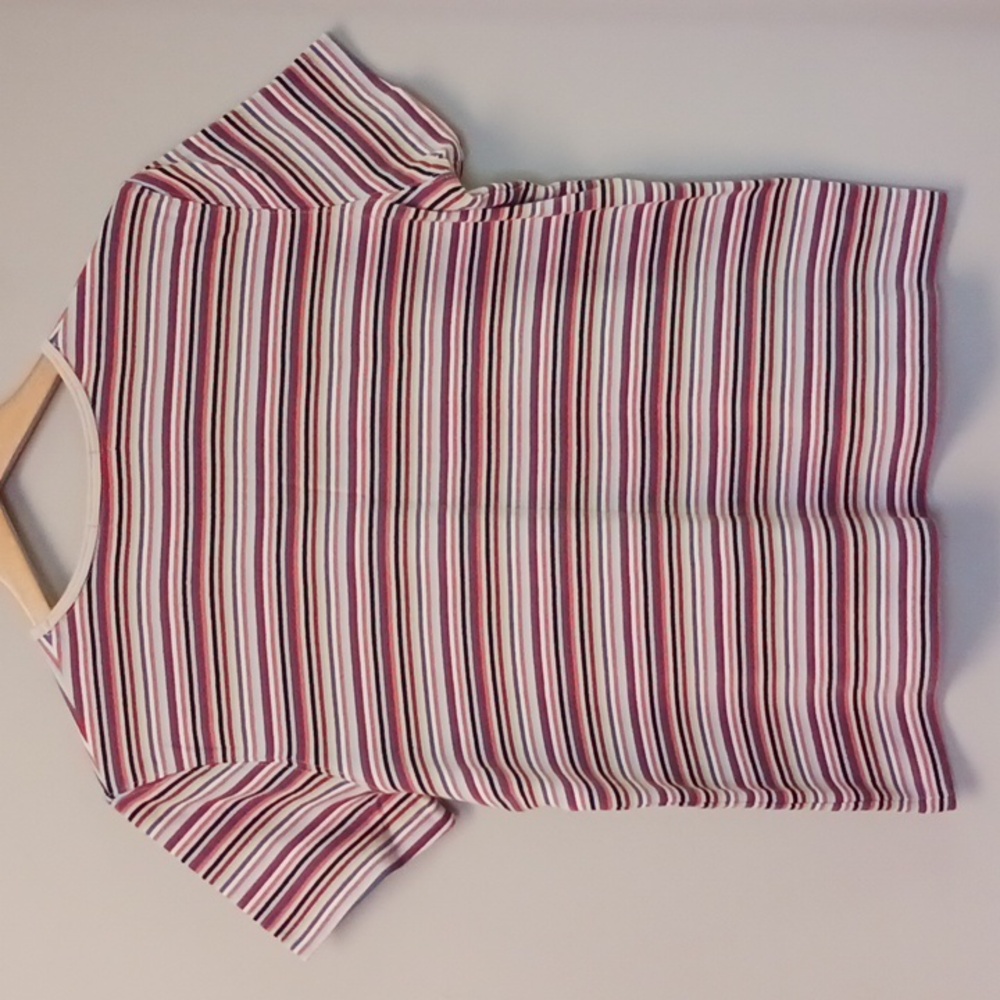 Kate Hill V- Neck Cotton Striped Short Sleeve T-shirt Size XL - Picture 8 of 10
